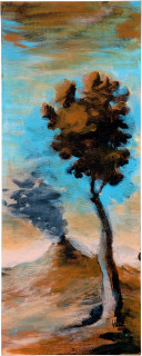 Tony Clark Landscape with Volcano, 2006; from the series Exhibited in 'Stolen Ritual', 2006; acrylic and permanent ink on canvas board; 50 x 20 cm; enquire