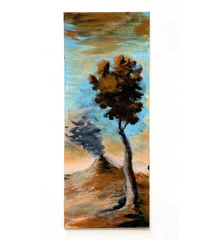 Tony Clark Landscape with Volcano, 2006; from the series Exhibited in 'Stolen Ritual', 2006; acrylic and permanent ink on canvas board; 50 x 20 cm; enquire