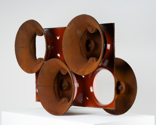 James Angus All Gates Open, 2025; steel, enamel paint; 92 x 130 x 43 cm; enquire