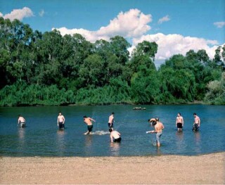 Anne Zahalka The Boys, Murrumbidgee River, Wagga Wagga, 2002; type C photograph; 115 x 145 cm; Edition of 12; enquire