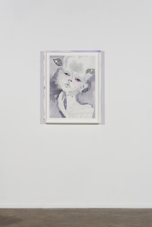 installation view; Del Kathryn Barton with me......, 2022; oil pastel, ink and watercolour on paper, hand finished frame; 89.5 x 70 cm; enquire