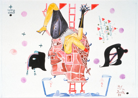 Gareth Sansom Head with Masks, 1989; watercolour on paper; 56 x 76 cm; enquire