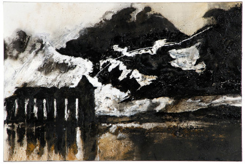 Mandy Martin Wanderers in the desert of the real; Thunderstorm over Paestum, after Turner, 2008; Ochre, pigment, and oil on linen; 100 x 150 cm; enquire