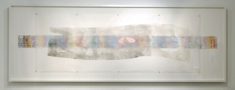 John Wolseley Deep Time - Huon Pine, with Cockatoo Time Line, 2006; woodcut over watercolour, graphite, ink and gouache on paper; 101 x 284.5 cm; (frame size); enquire