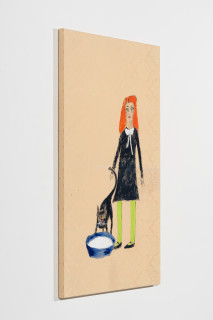 Jenny Watson Milk, 2026; acrylic on French damask; 130 x 80 cm; enquire