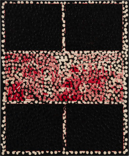 Daniel Boyd Untitled (TBAGAAW), 2025; oil, ink and archival glue on paper mounted to board; 30 x 25 cm; more info; enquire