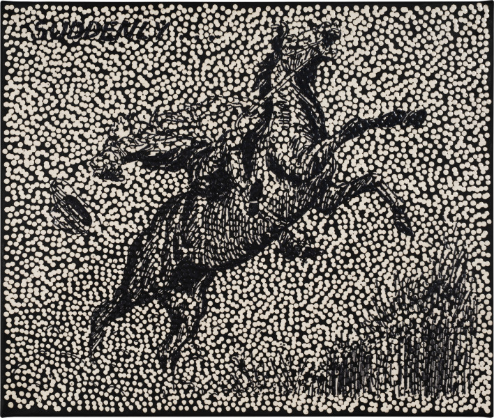 Daniel Boyd Untitled (SLIAFA), 2026; oil, acrylic and archival glue on paper mounted to canvas; 58 x 68.5 cm; enquire