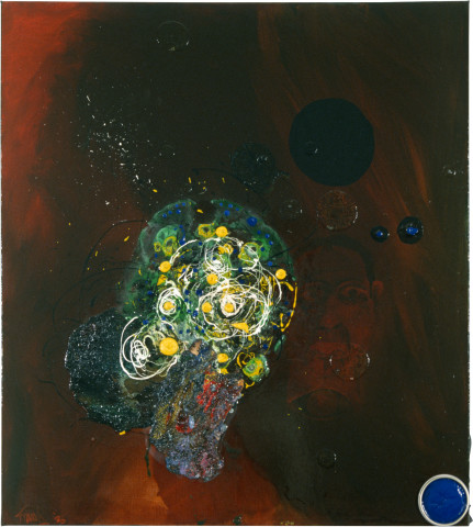 Dale Frank Self Portrait with Real Bubbles, 1986; acrylic & mixed media on canvas; 95 x 77 cm; enquire