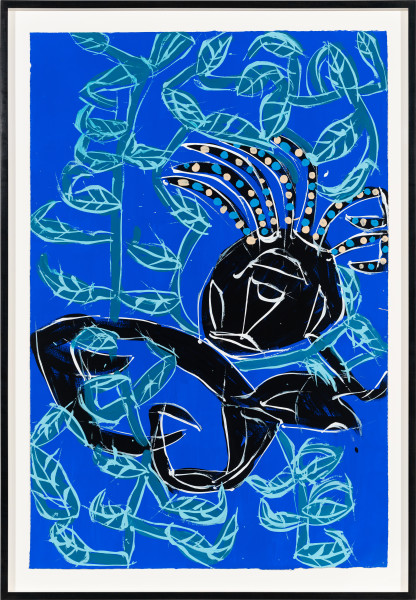 Dhambit Munuŋgurr Our Life Mana & Octopus, 2024; 3137-24; acrylic on paper; 122.5 x 80.5 cm; enquire
