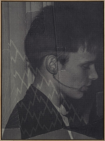 David Noonan untitled, 2015; screen-printed jute and linen collage; 154 x 114 cm; enquire