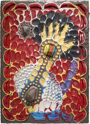 Rohan Wealleans Embryo Split, 2011; paint and pins on board; 70 x 50 x 8 cm; enquire