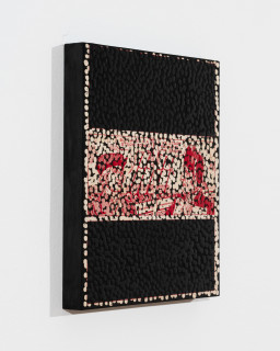 Daniel Boyd Untitled (PAHLDRMU), 2025; oil, ink and archival glue on paper mounted to board; 30 x 25 cm; enquire