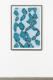 installation view; Dhambit Munuŋgurr Gurtha (Fire), 2024; 3395-24; acrylic on paper; 122.5 x 80.5 cm; enquire