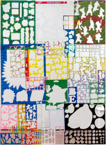 Teppei Kaneuji Ghost Buildings (Mirror #3 ), 2011; mirror, assorted sticker sheets; 96 x 70 cm; enquire