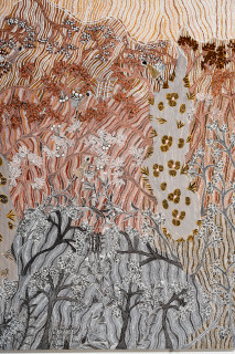 Yalmakany Marawili Women harvesting Bunydjuŋu (detail), 2026; 2071-26; earth pigments on board; 200 x 200 cm; enquire