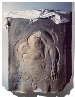 Heather Dorrough Heroic cast, 1985; plaster, sand, acrylic paint and fibre; 134 x 120 x 13 cm; enquire