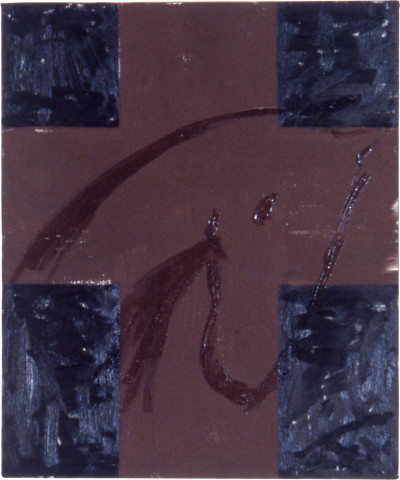 John Nixon and Jenny Watson Cross & Horse Head, 1983; oil and acrylic on canvas; 61 x 51 cm; enquire