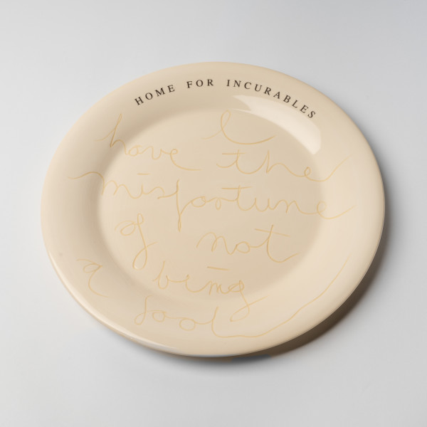 Fiona Hall Home for Incurables, 1995; ceramic plate; 34.5 cm diameter; Edition of 150; enquire