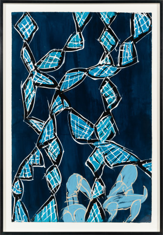 Dhambit Munuŋgurr Djirikitj and Fire, 2024; 2916-24; acrylic on paper; 121 x 81 cm; enquire