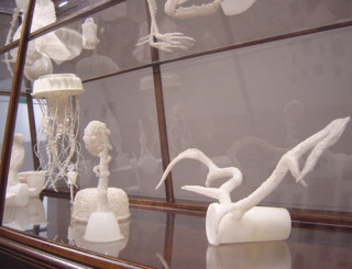 Fiona Hall Cell Culture (detail), 2002; glass, metal, pvc, beads in vitrine; 158.1 x 250.2 x 90.2 cm; dimensions variable; enquire