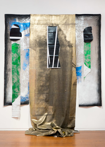 Brook Andrew Rocket Shadow, 2013; Linen, oil pastel, acrylic spray, charcoal, foil; 290 x 245 x 135 cm; enquire