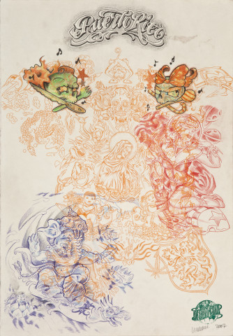Wim Delvoye Untitled (tattoo drawing #3), 2007; pencil and coloured pencil on paper; 50 x 35 cm; enquire