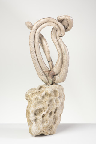 Caroline Rothwell Curiosity 1, 2023; Currarong sandstone, steel, jesmonite, bioresin; 42 x 20 x 20 cm; more info; enquire
