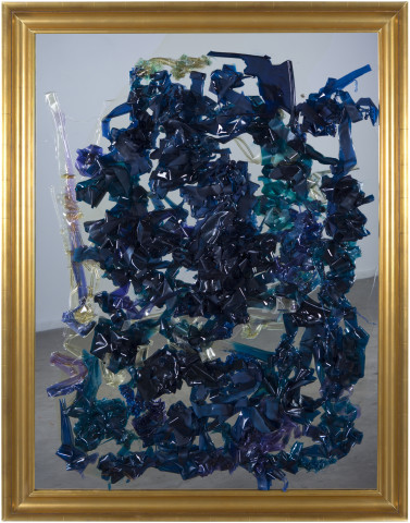 Dale Frank How I live now 1, 2014; scraped 200 x 200 cm varnish painting on glass; 134 x 104 cm; (framed); Enquire