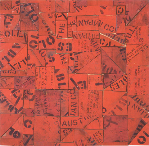 Rosalie Gascoigne Tartan, 1998; sawn wood on wood; 91 x 93 cm; enquire