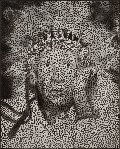 Daniel Boyd Untitled (PIB), 2013; oil, charcoal and archival glue on polyester; 76.5 x 61 cm; enquire