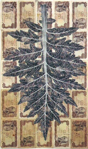 Fiona Hall Leaf Litter (detail), 2000-02; gouache on banknotes; dimensions variable; enquire