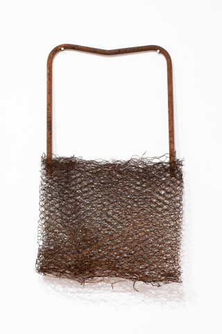 Lorraine Connelly-Northey Narrbong, 2019; CONNL - 0021; rabbit-proof fencing wire, rusted pipe; 117 x 70 x 14 cm; Enquire