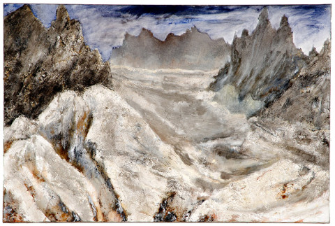 Mandy Martin Wanderers in the desert of the real; after Turner's 'Mer de Glace', 2008; Ochre, pigment, and oil on linen; 100 x 150 cm; enquire