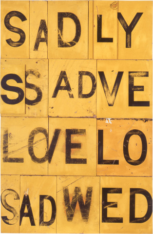 Rosalie Gascoigne Sweet Sorrow, 1990; retro-reflective road signs on plywood; 120 x 79 cm; enquire