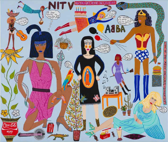 Kaylene Whiskey, Do You Believe in Love?, 2019, acrylic on linen, 167 x 198 cm