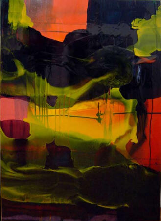 Dale Frank Remember Fortune Cookie Road 7. The family spirit has rendered man carnivorous. Our remedies often in ourselves do lie, which we ascribe to heaven. Point Danger., 2004; varnish on acrylic on canvas; 162 x 123 cm; enquire