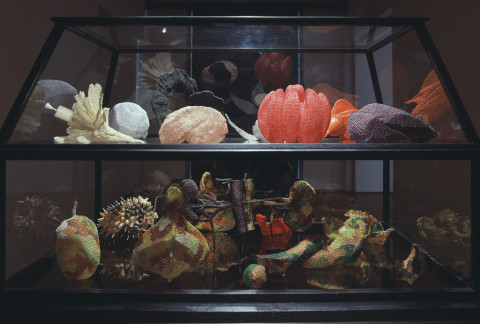 Fiona Hall Understorey, 1999-04; Glass beads, silver wire, plastic; vitrine dimensions: 176 x 150 x 87cm; enquire