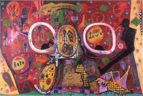 Gareth Sansom The Look of Love, 1989; oil and enamel on linen; 167.6 x 259 cm; enquire