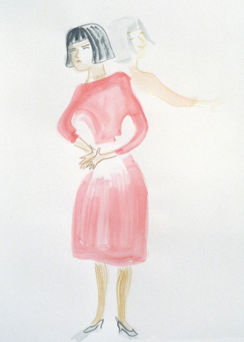 Vivienne Shark LeWitt untitled sketch (woman in red), 1994; watercolour on paper; 75 x 55 cm; enquire