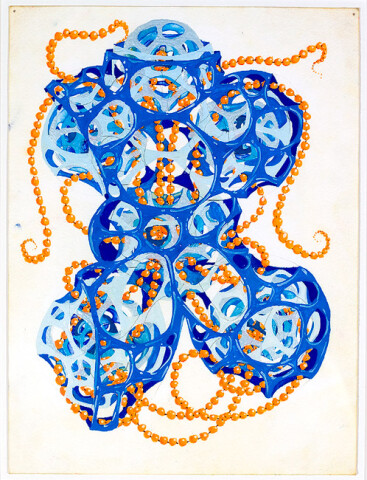 Rohan Wealleans 6 point growth with orange beads a.k.a the robot torso, 2008; gouache on paper; 30 x 23 cm; 48.5 x 40cm (frame); enquire