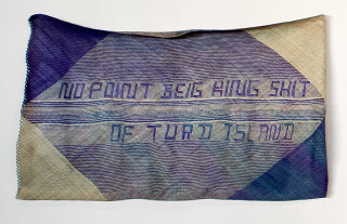 Newell Harry Untitled (No Point Being King Shit / Of Turd Island), 2007; Pandanas and dye; enquire