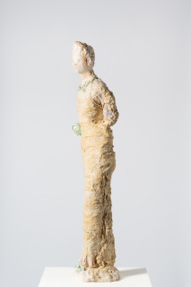 Linda Marrinon Woman with green rose (Portrait of Julia Zemiro), 2025; tinted and painted plaster with muslin; 110 x 28 x 28 cm; enquire