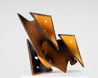 James Angus Swing Shift, 2025; steel, enamel paint; 38 x 60 x 34 cm; enquire