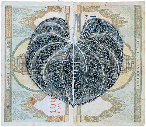 Fiona Hall Leaf Litter (detail), 2000-02; gouache on banknotes; dimensions variable; enquire