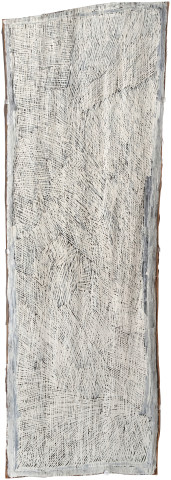 Nyapanyapa Yunupiŋu White Painting #7, 2009; 3590M; Natural earth pigments on bark; 172 x 57 cm; enquire