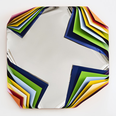 Jim Lambie Metal Box (Rio de Janeiro), 2019; polished steel and aluminium sheets, gloss paint; 80 x 80 x 23 cm; enquire
