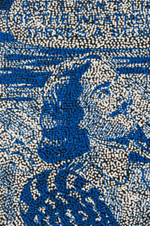 Daniel Boyd Untitled (WILULTILS) (detail), 2025; oil, acrylic and archival glue on paper mounted to canvas; 76.5 x 92 cm; enquire