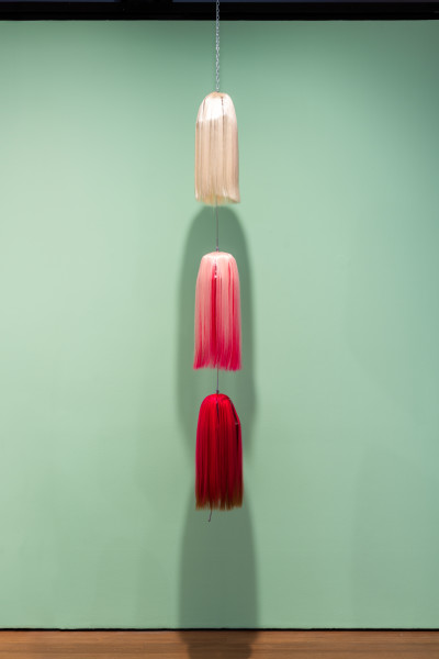 Patricia Piccinini Strand (Blonde Pink Allure), 2023; synthetic hair, plastic, stainless steel, mechanism; dimensions variable; enquire