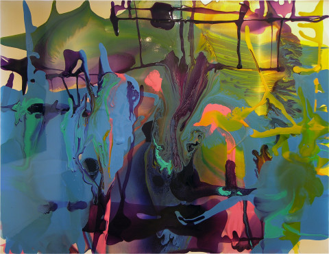 Dale Frank And what about Oklahoma City splattered Ken., 2006; varnish on canvas; 200 x 260 cm; enquire