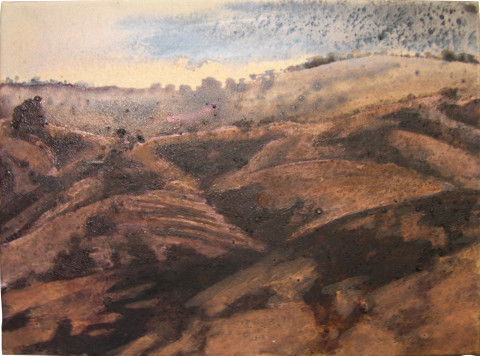 Mandy Martin Near Wyangala 1, 2004; ochre, pigment and acrylic on Arches paper; 30 x 40 cm; enquire